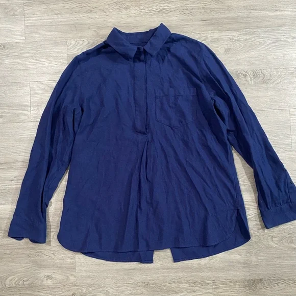 Madewell Navy Blue 100% Cotton Flannel Classic Ex-Boyfriend Button-Back cons - Picture 3 of 8